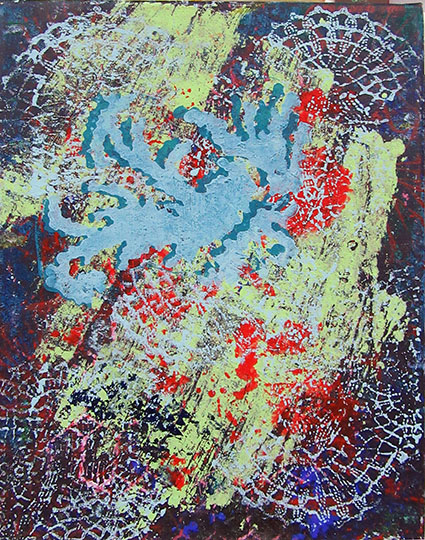 Monotypie ohne Titel 5    auf Leinwand  Acryl  20x 30 cm