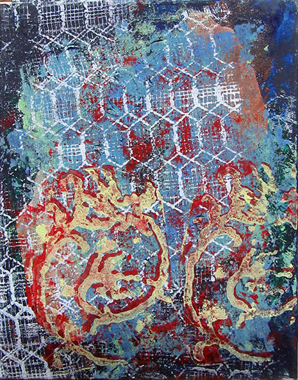 Monotypie ohne Titel 3    auf Leinwand  Acryl  20x 30 cm
